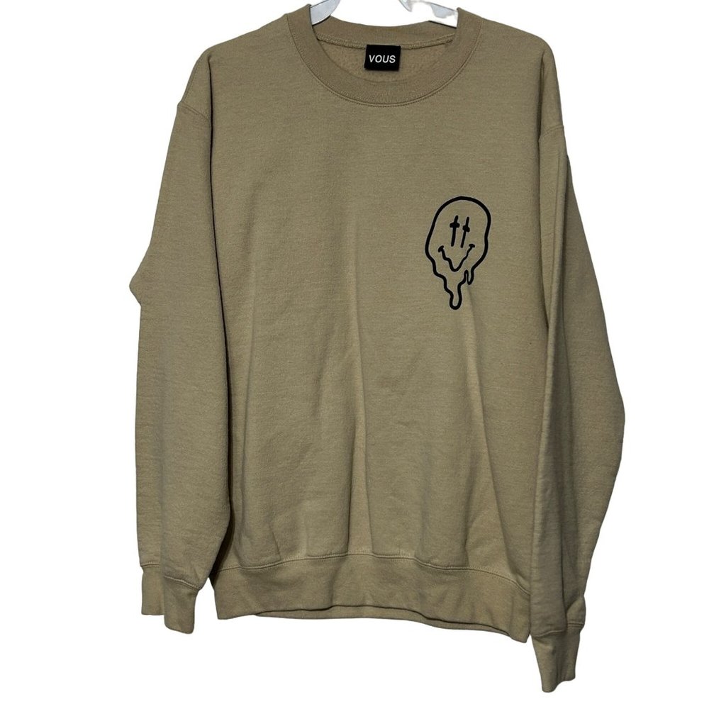 Vous Beige Long Sleeve Pullover Sweatshirt Women's Large 1571